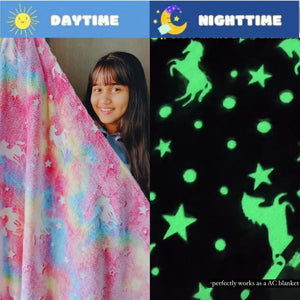 Pink Unicorn Glow in The Dark Blanket for Kids | 200 x 152cm, 3-18 Years, Queen Size Flannel Blanket/ Glow Blanket | Birthday Gift for Kids Bed, Sofa, or Couch